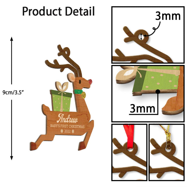 Personalized Name And Photo, Ornament For Baby, Baby's First Christmas, Reindeer, Christmas Shape Ornament 2 Sides