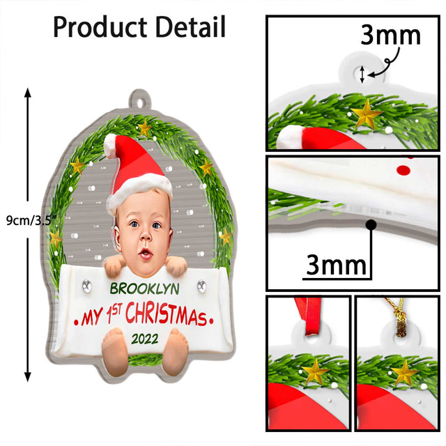 Personalized Name And Text, Ornament For Baby, My 1st Christmas, Christmas Wreath, Christmas Shape Ornament 2 Sides