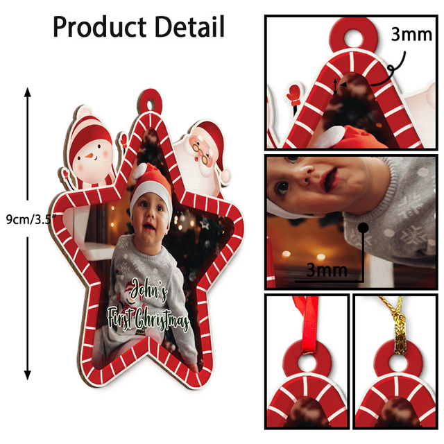 Custom Photo, Personalized Name And Text, Ornament For Baby, Baby's First Christmas, Star Shape, Christmas Shape Ornament 2 Sides