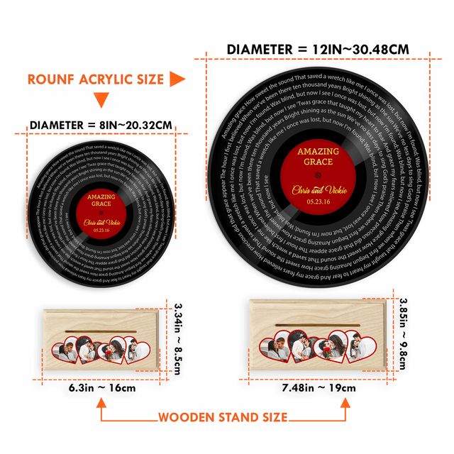 Custom Song Lyrics, 4 Heart Photos Wooden Stand, Acrylic Record