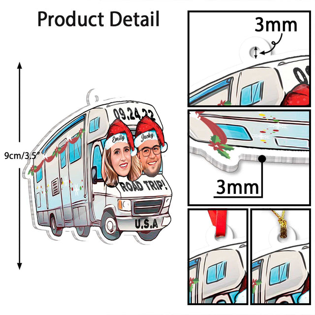 Custom Face From Photo, Gift For Couple, Camping Bus, Shape Ornament 2 Sides