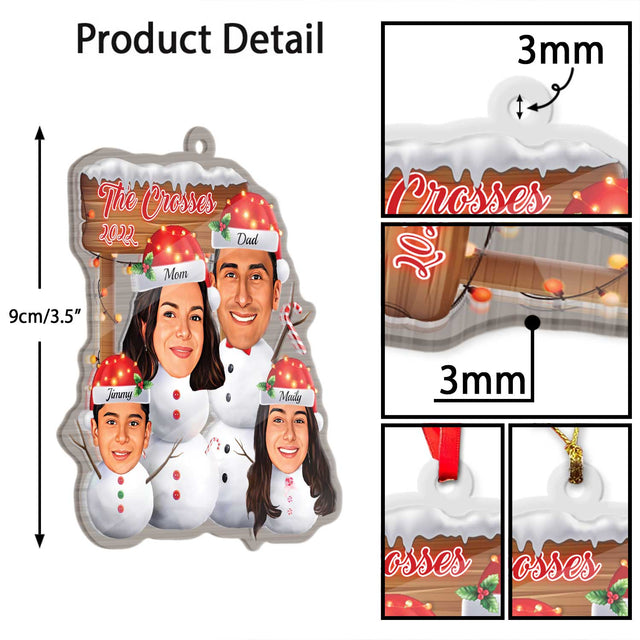 Custom Face From Photo, Snowman Family, Shape Ornament 2 Sides