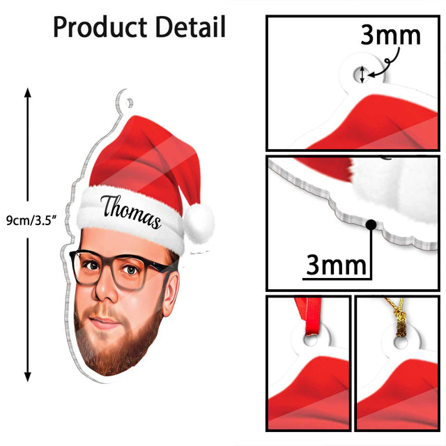 Custom Face From Photo With Christmas Hat, Shape Ornament 2 Sides