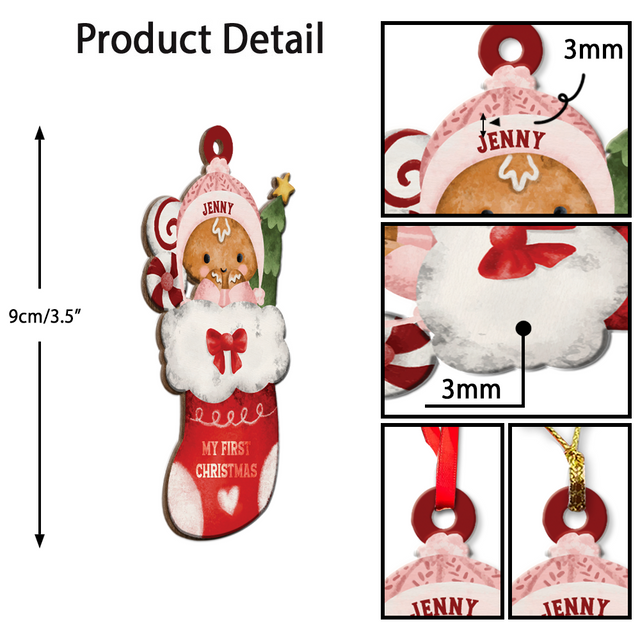 Personalized Name And Text, Ornament For Baby, Baby's First Christmas, Cute Socks, Christmas Shape Ornament 2 Sides