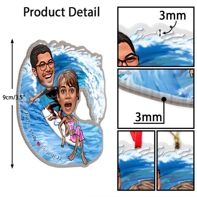 Custom Face From Photo, Gift For Couple, Surf, Shape Ornament 2 Sides