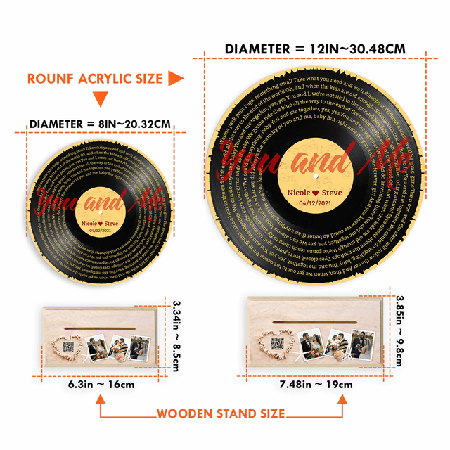 Custom Song Lyrics, QR 3 Photos Wood Stand, Acrylic Record