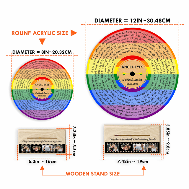Custom Song Lyrics, LGBT Wood Stand, Acrylic Vinyl Record