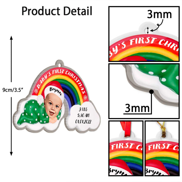 Personalized Name And Text, Ornament For Baby, Baby's First Christmas, Christmas Rainbow, Christmas Shape Ornament 2 Sides