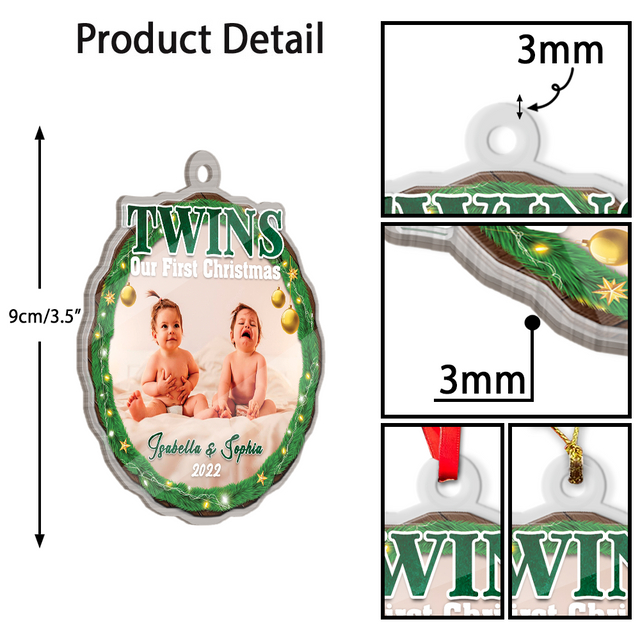 Personalized Name And Photo, Baby's First Christmas, Twins, Our First Christmas, Christmas Circle Ornament 2 Sided