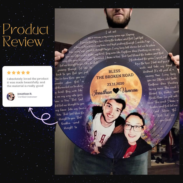 Personalized Song Lyrics and Portrait Round Wood Sign - Star Wave Style