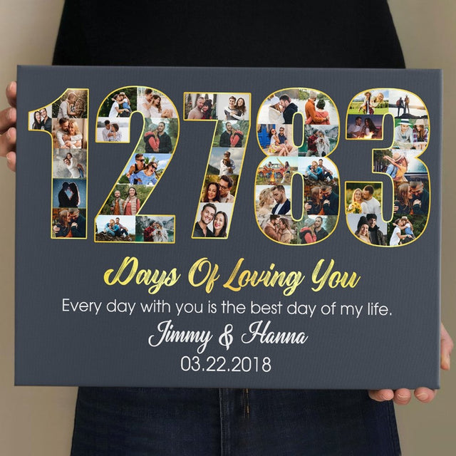 35th Wedding Anniversary 12783 Days Of Loving You Custom Photo Collage And Text Navy Background