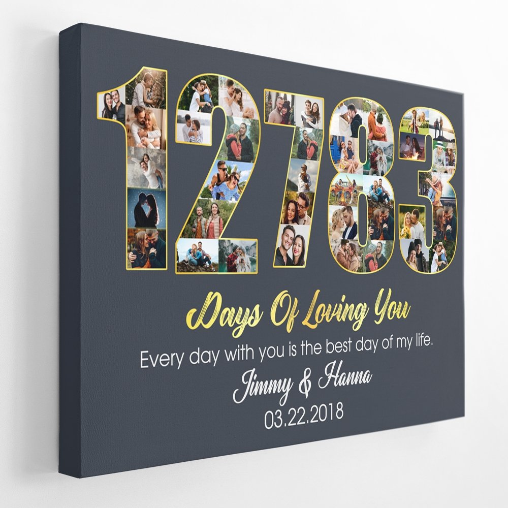 35th Wedding Anniversary 12783 Days Of Loving You Custom Photo Collage And Text Navy Background