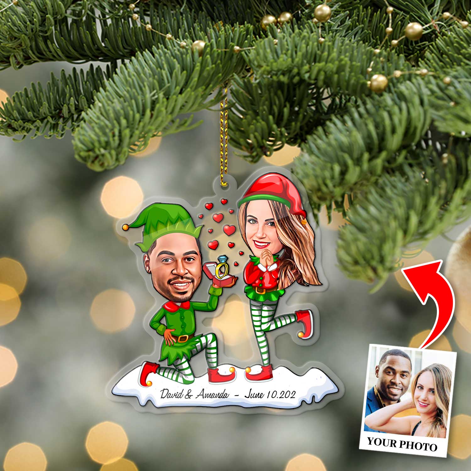 Custom Face From Photo, Gift For Couple, Christmas Marry Me, Shape Ornament 2 Sides