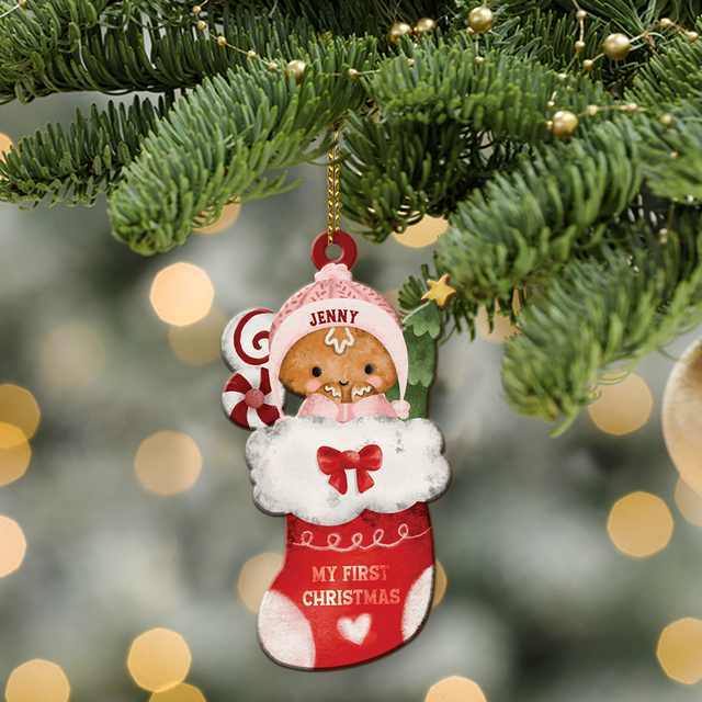 Personalized Name And Text, Ornament For Baby, Baby's First Christmas, Cute Socks, Christmas Shape Ornament 2 Sides