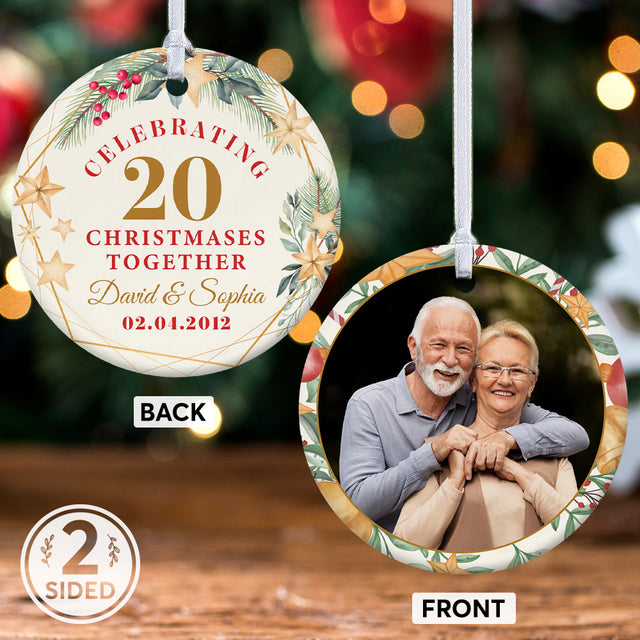 Personalized Anniversary Ornament, Christmas Together, Decorative Christmas Circle Ornament 2 Sided