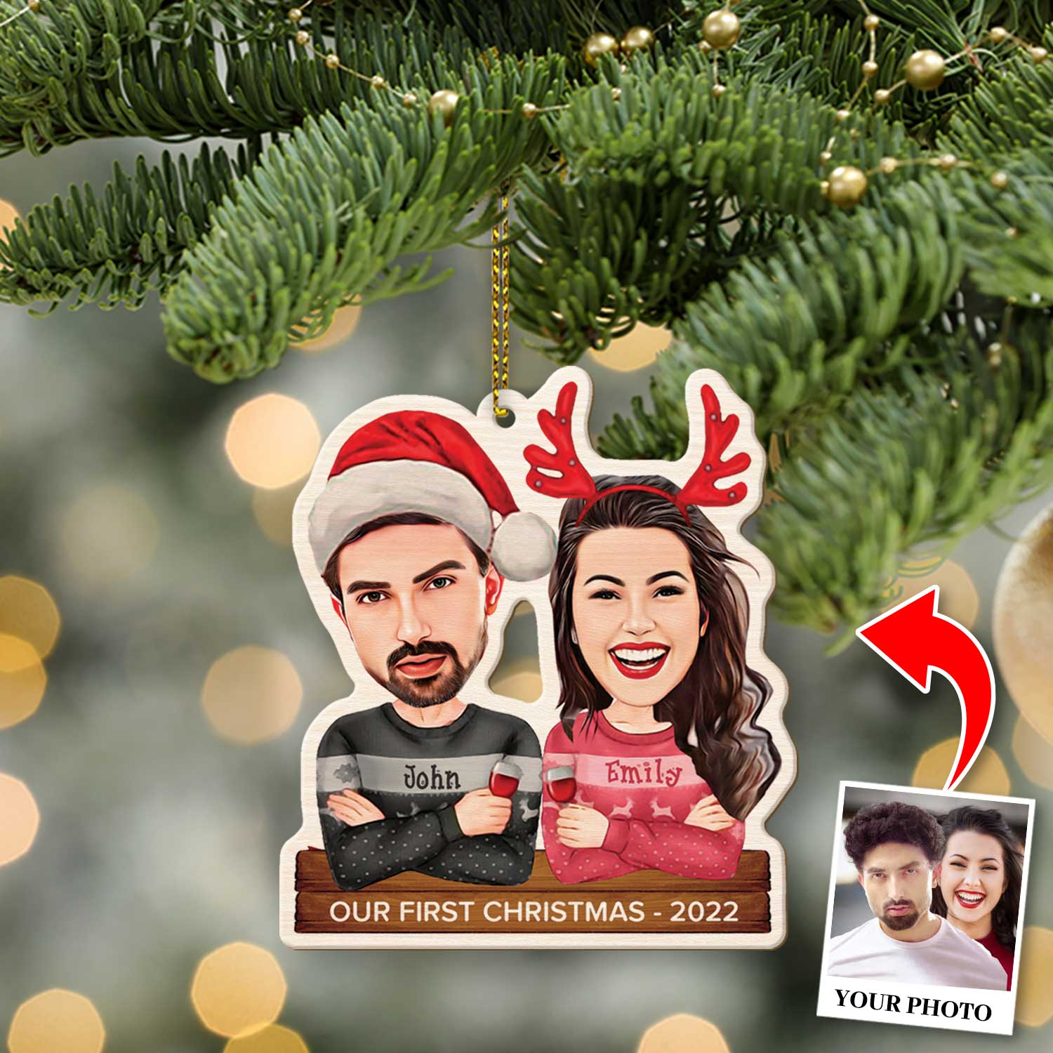 Face From Photo, Gift For Couple, Merry Christmas, Shape Ornament 2 Sides