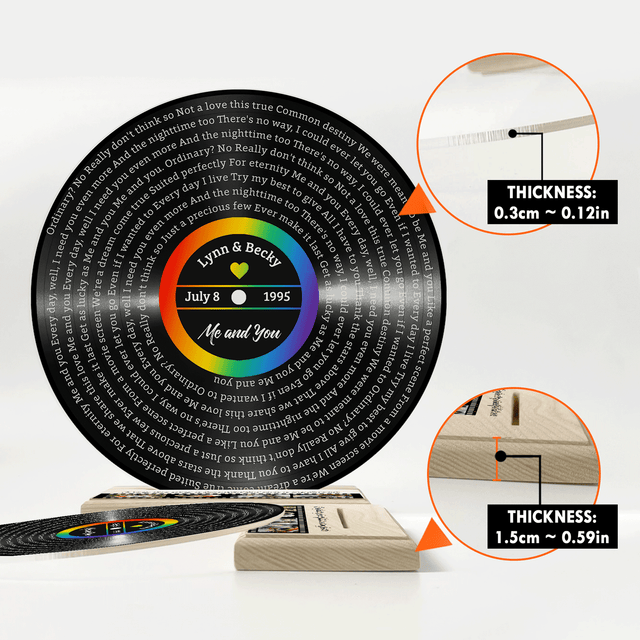 Custom Song Lyrics, Rainbow Wooden Stand, Acrylic Record