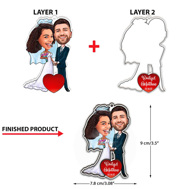 Custom Face From Photo, Bride and Groom, Christmas Shape Ornament 2 Layer