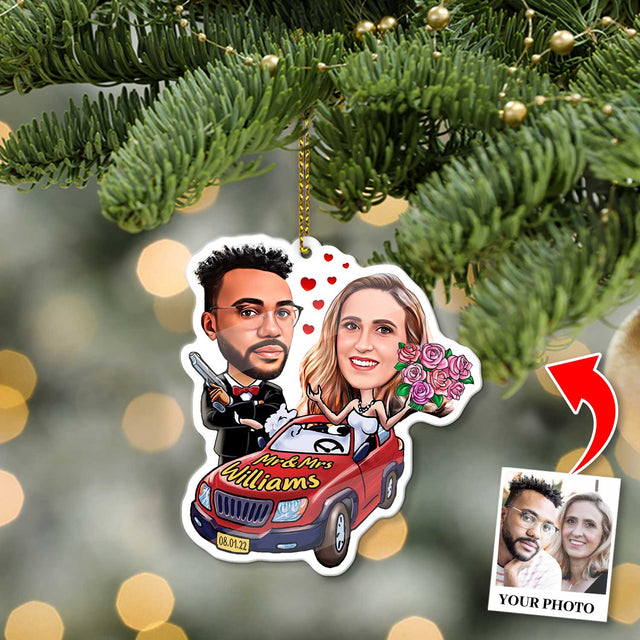 Custom Face From Photo, Gift For Couple, Cabriolet, Shape Ornament 2 Sides
