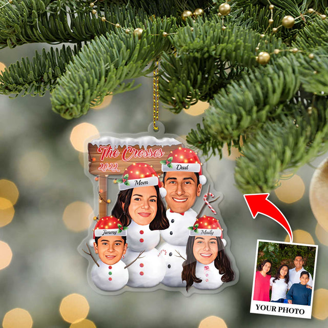Custom Face From Photo, Snowman Family, Shape Ornament 2 Sides