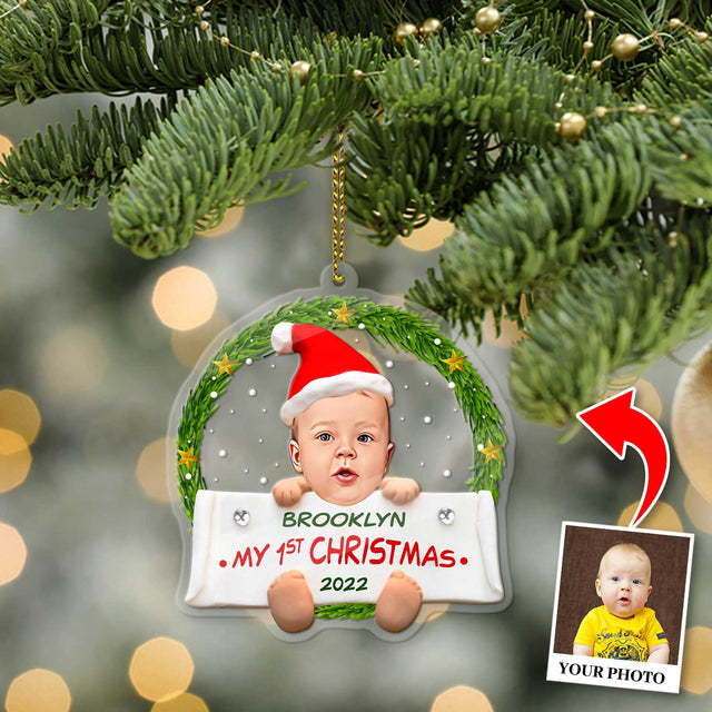 Personalized Name And Text, Ornament For Baby, My 1st Christmas, Christmas Wreath, Christmas Shape Ornament 2 Sides