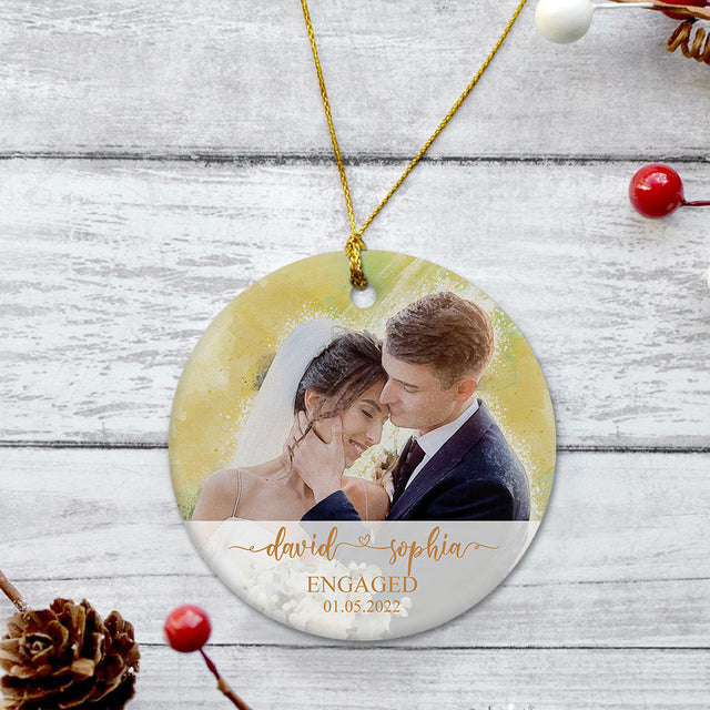 Products Gift For Couple, Engagement Christmas Ornaments, Decorative Christmas Circle Ornament 2 Sided