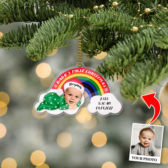 Personalized Name And Text, Ornament For Baby, Baby's First Christmas, Christmas Rainbow, Christmas Shape Ornament 2 Sides