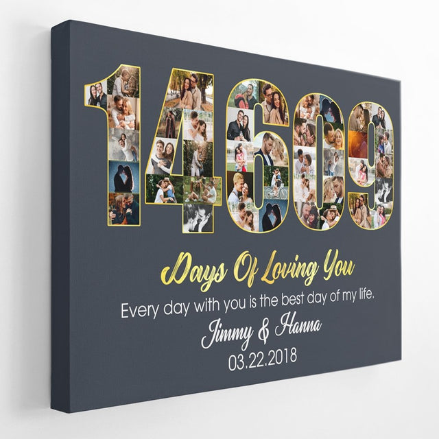 40th Wedding Anniversary 14609 Days Of Loving You Custom Photo Collage And Text Navy Background Canvas