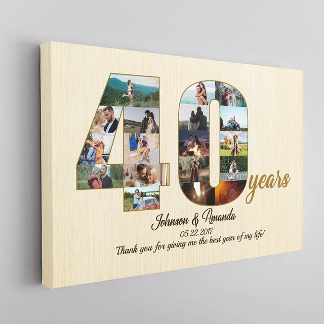 40th Wedding Anniversary Custom Photo Collage Light Wood Background Canvas