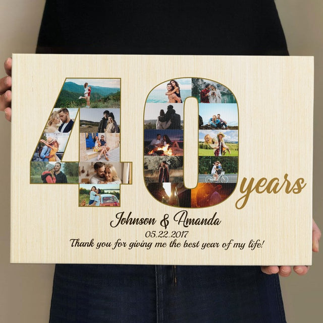40th Wedding Anniversary Custom Photo Collage Light Wood Background Canvas