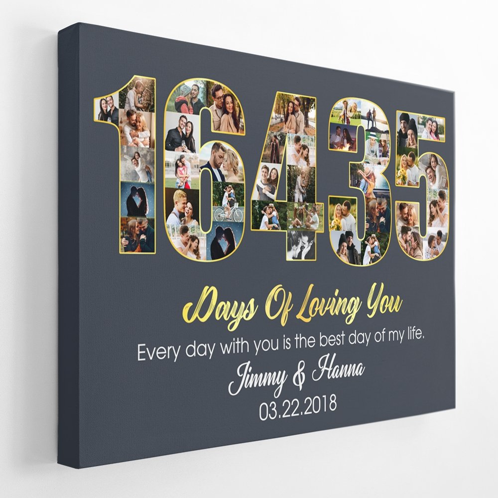 45th Wedding Anniversary 16435 Days Of Loving You Custom Photo Collage And Text Navy Background Canvas