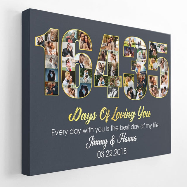 45th Wedding Anniversary 16435 Days Of Loving You Custom Photo Collage And Text Navy Background Canvas