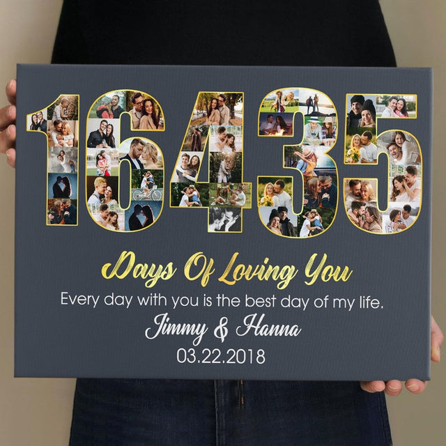 45th Wedding Anniversary 16435 Days Of Loving You Custom Photo Collage And Text Navy Background Canvas
