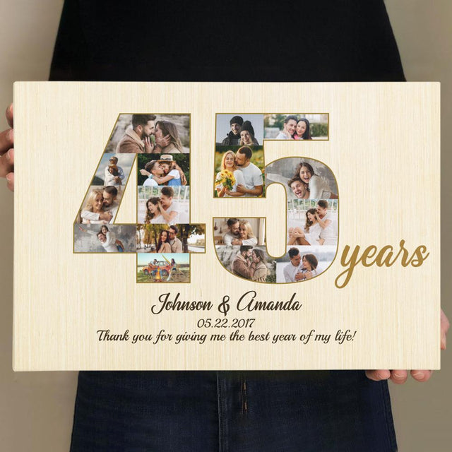 45th Wedding Anniversary Custom Photo Collage Light Wood Background Canvas