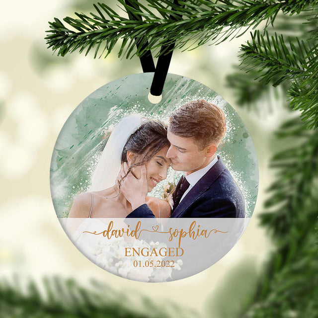 Products Gift For Couple, Engagement Christmas Ornaments, Decorative Christmas Circle Ornament 2 Sided