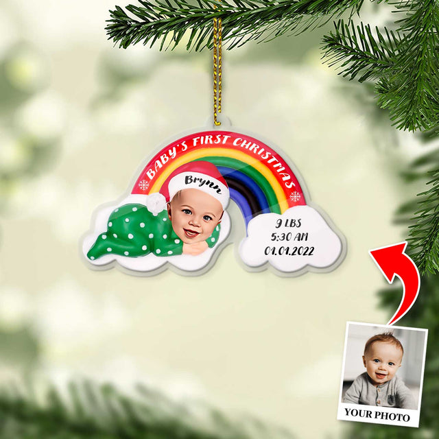 Personalized Name And Text, Ornament For Baby, Baby's First Christmas, Christmas Rainbow, Christmas Shape Ornament 2 Sides