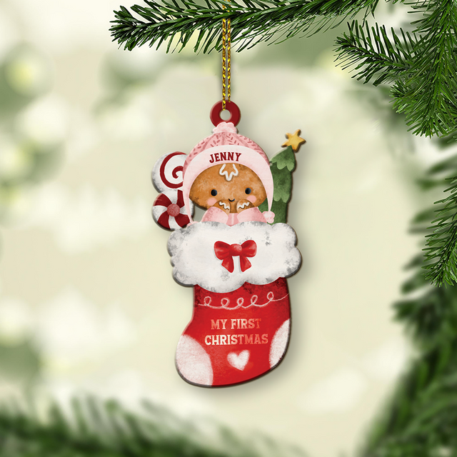 Personalized Name And Text, Ornament For Baby, Baby's First Christmas, Cute Socks, Christmas Shape Ornament 2 Sides