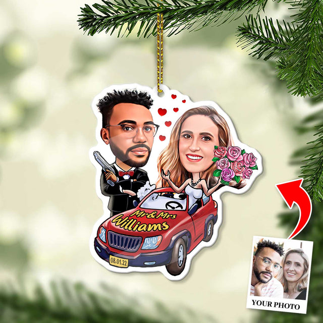 Custom Face From Photo, Gift For Couple, Cabriolet, Shape Ornament 2 Sides
