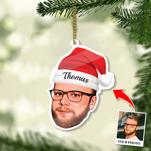 Custom Face From Photo With Christmas Hat, Shape Ornament 2 Sides