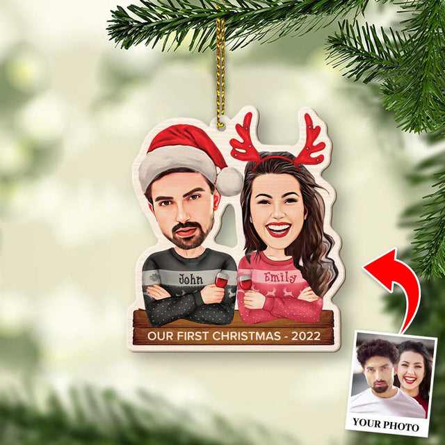 Face From Photo, Gift For Couple, Merry Christmas, Shape Ornament 2 Sides