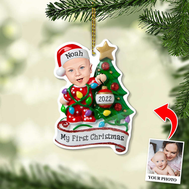 Personalized Name And Text, Ornament For Baby, My First Christmas, Christmas Bulbs & Tree, Christmas Shape Ornament 2 Sides
