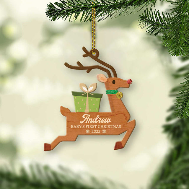 Personalized Name And Photo, Ornament For Baby, Baby's First Christmas, Reindeer, Christmas Shape Ornament 2 Sides