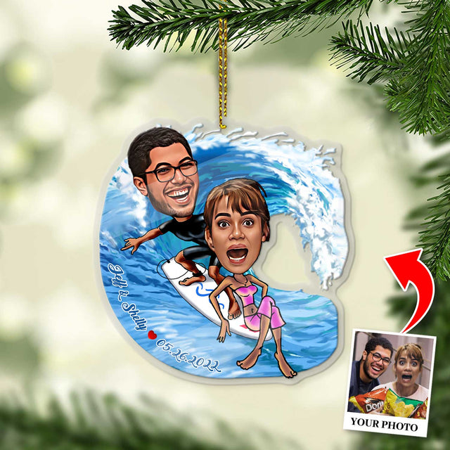 Custom Face From Photo, Gift For Couple, Surf, Shape Ornament 2 Sides