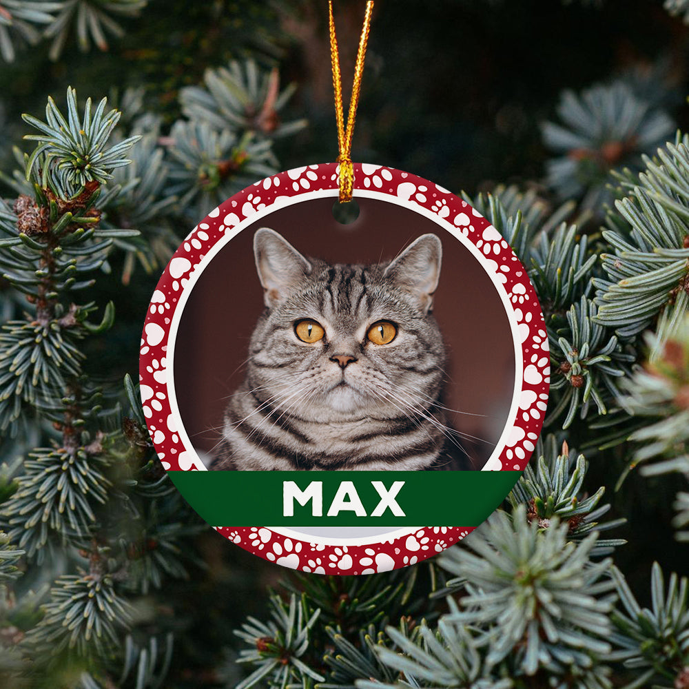Custom Photo And Cat Name Decorative Christmas Circle Ornament 2 Sided