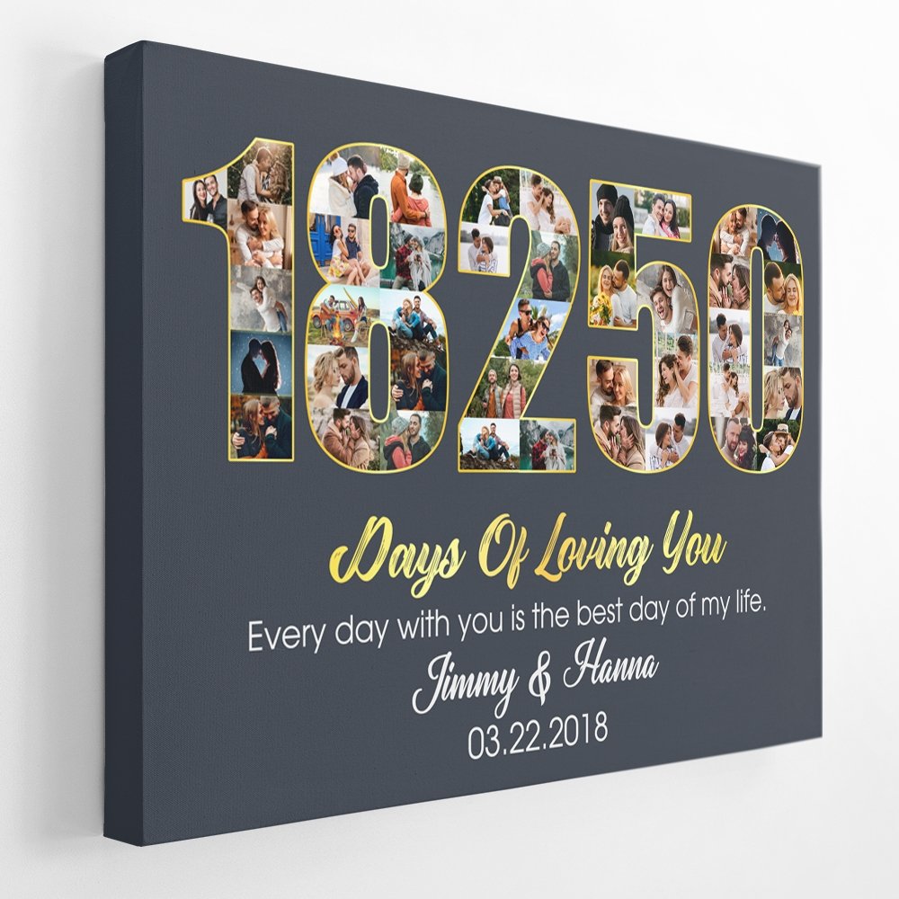 50th Wedding Anniversary 18250 Days Of Loving You Custom Photo Collage And Text Navy Background Canvas