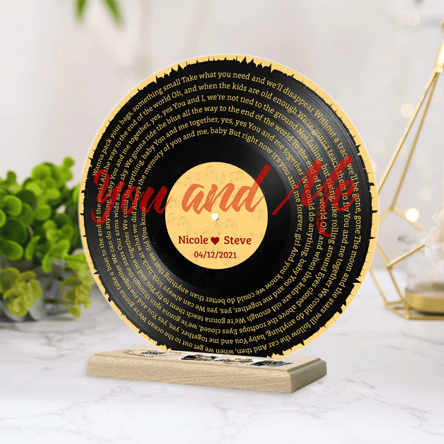 Custom Song Lyrics, QR 3 Photos Wood Stand, Acrylic Record