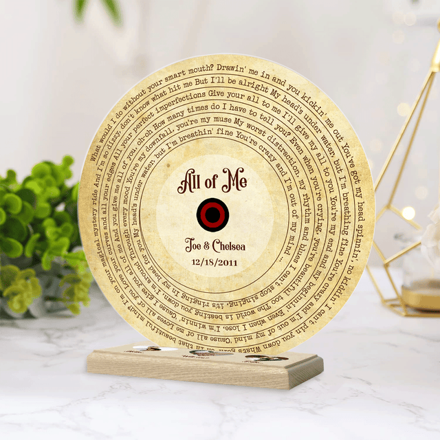 Custom Song Lyrics, 3 Hearts Photos Wooden Stand, Acrylic Record