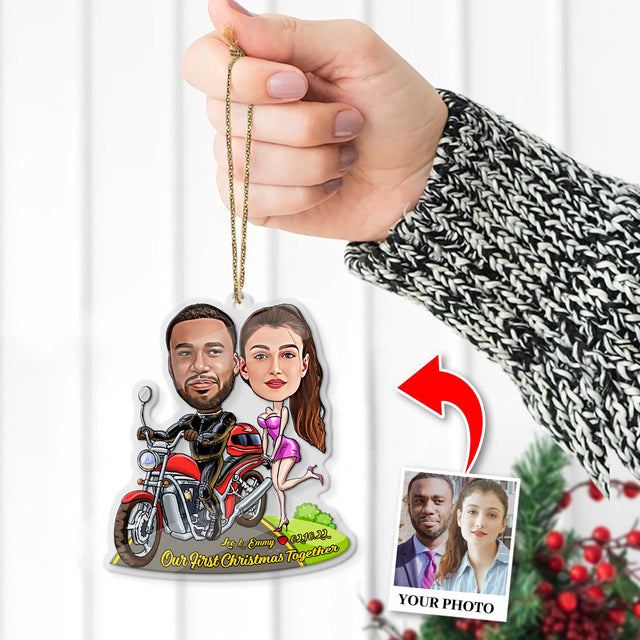 Custom Face From Photo, Gift For Couple, Motobike, Shape Ornament 2 Sides