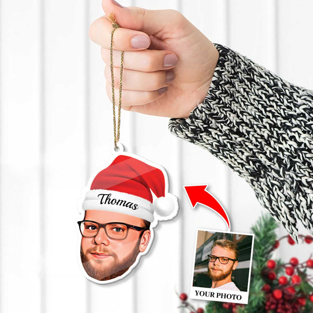 Custom Face From Photo With Christmas Hat, Shape Ornament 2 Sides