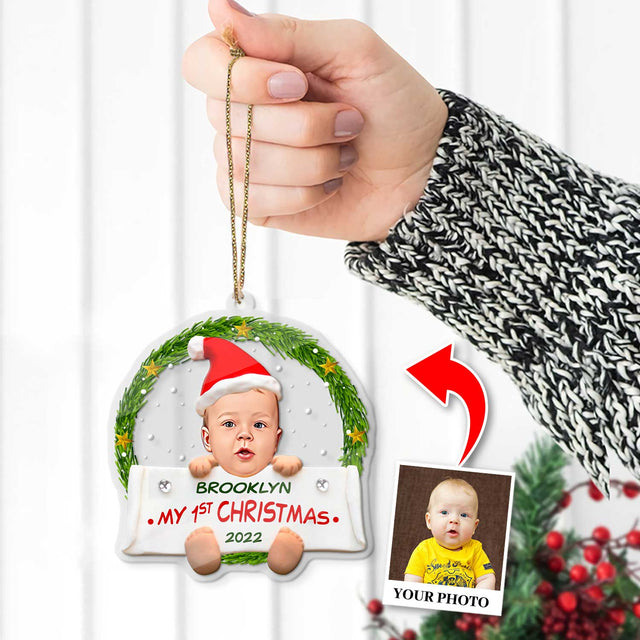 Personalized Name And Text, Ornament For Baby, My 1st Christmas, Christmas Wreath, Christmas Shape Ornament 2 Sides